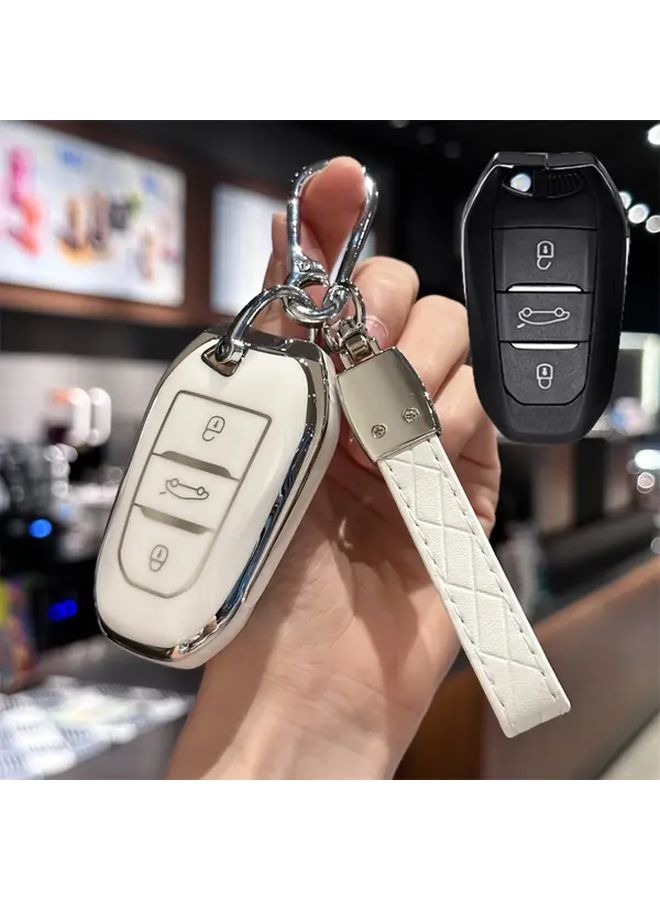 غطاء مفتاح أبيض مع سلسلة مفاتيح لسيارات بيجو 2008 3008 308 408 508 وسيارات ستروين C1 C2 C4 C6 DS3 DS5 - Image 4